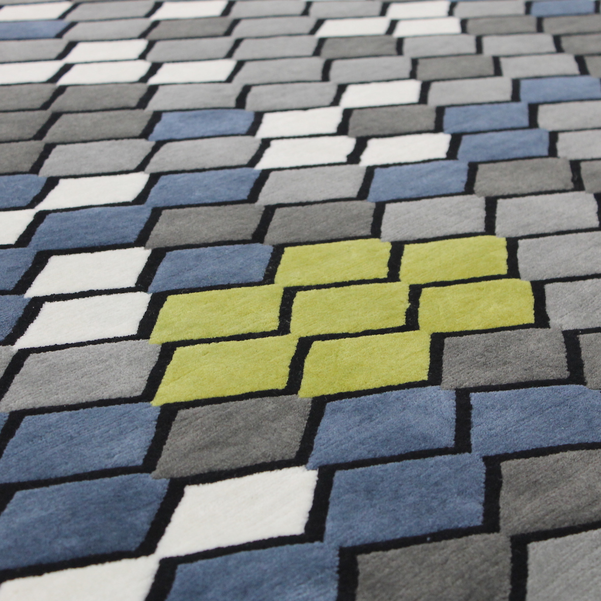 Geometric yellow blue rug